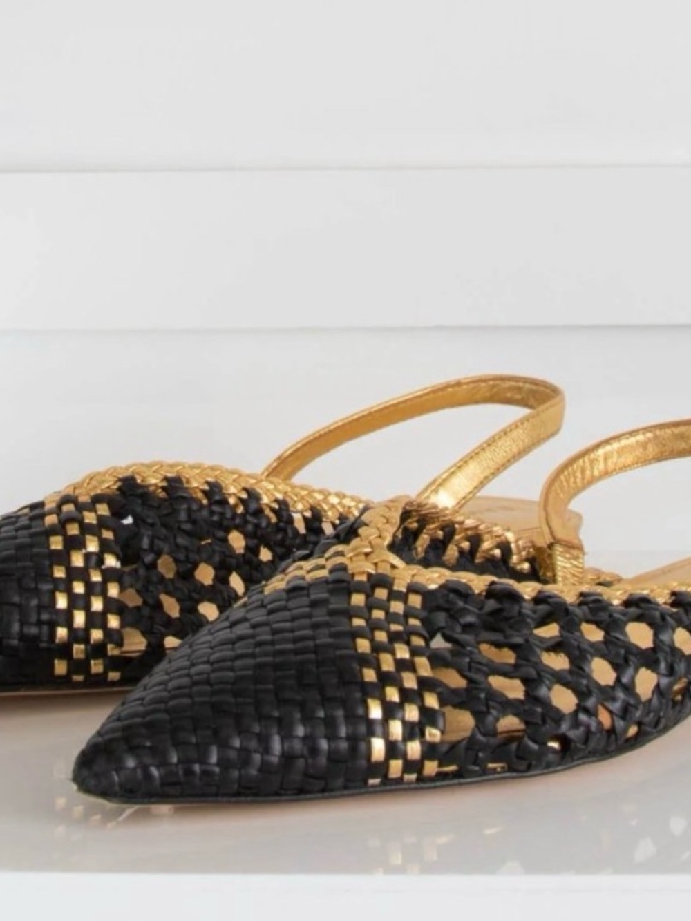 Sandro Paris Woven Black and Gold Slingback Flats